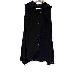Norma Kamali Womens Tunic XS Black Button Up Sleeveless Asymmetric Lagenlook